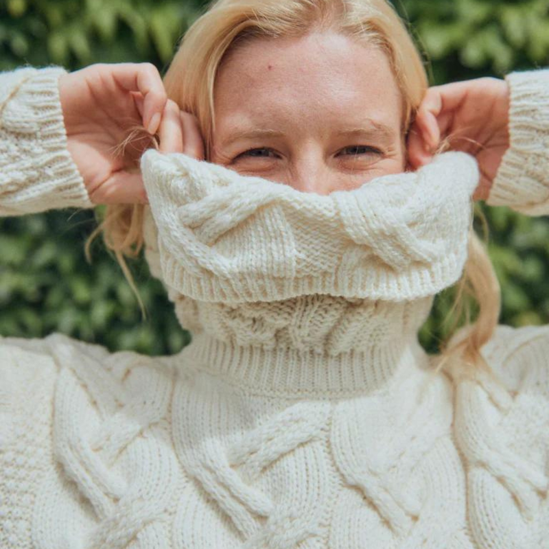 Chunky Cable Cowl Sweater Nat
